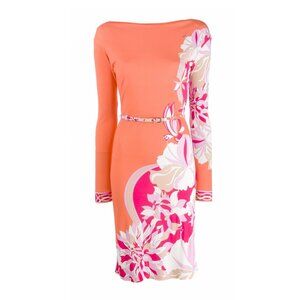 EMILIO PUCCI ORANGE FLORAL PRINT DRESS MODEL OEJH42 SIZE IT 44 / US 10 NWTS!